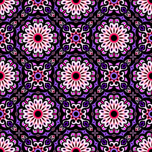 Purple - Red - Pink Mandala Fabric - 198