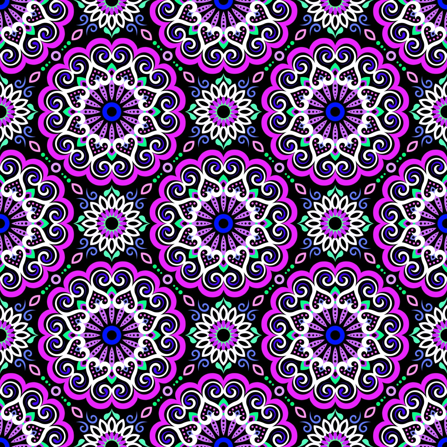 Purple - Green - Blue Mandala Fabric - 179