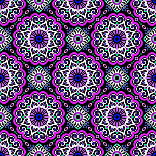 Purple - Green - Blue Mandala Fabric - 179