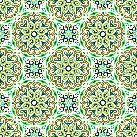 Green - Turquoise Mandala Fabric - 155i