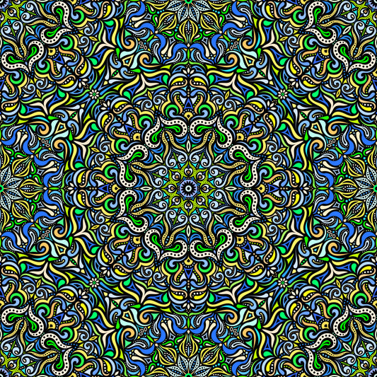 Yellow - Blue - Green Mandala Fabric 2006.3