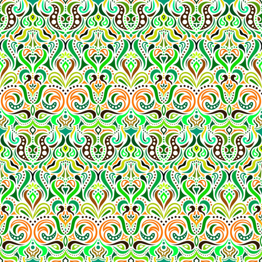 Green - Orange Abstract Doodle Fabric 1011.4i