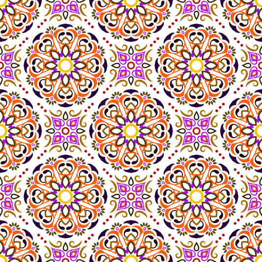 Orange - Purple - Yellow Mandala Fabric - 160i