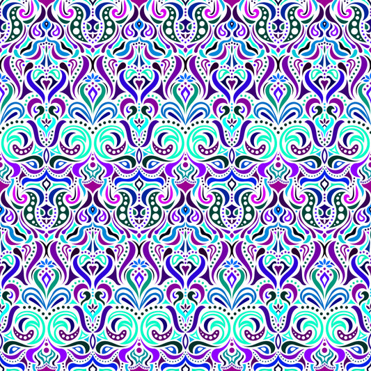 Turquoise - Blue - Purple Abstract Doodle Fabric 1011.4i