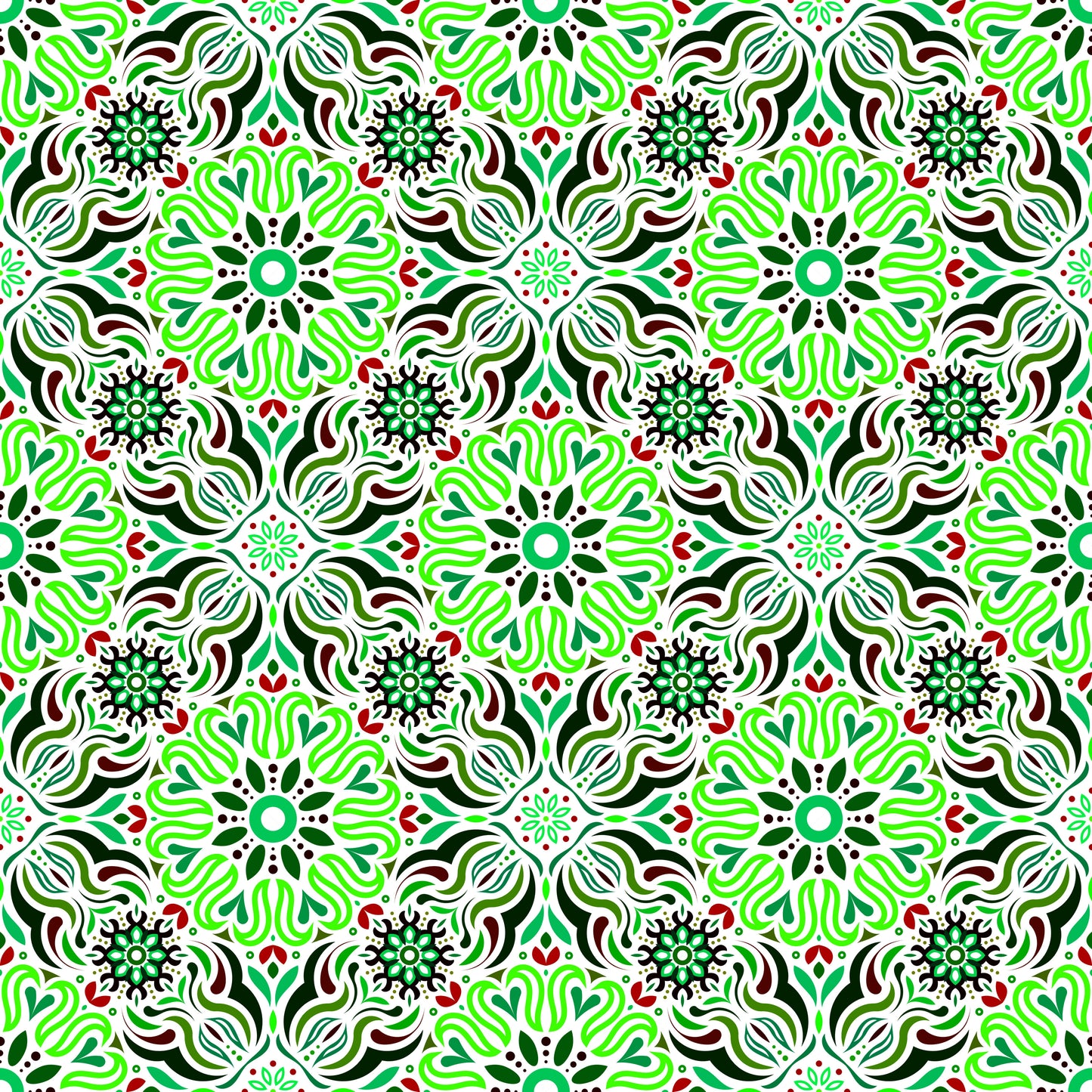 Green - Red Mandala Fabric 2009.2i