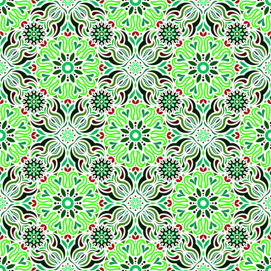 Green - Red Mandala Fabric 2009.2i