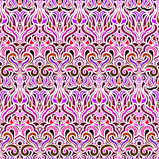 Red - Purple - Brown Abstract Doodle Fabric 1012i