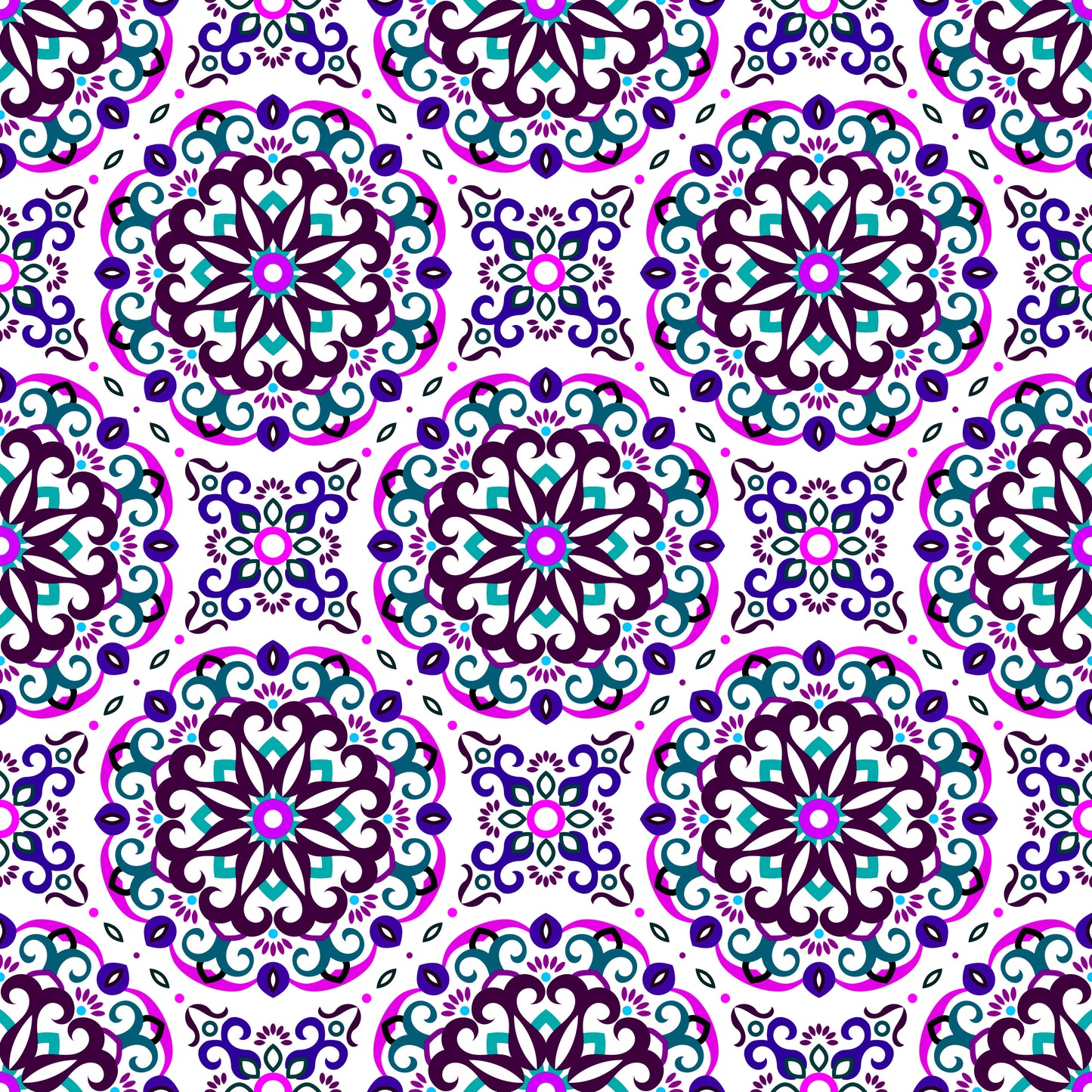 Pink - Turquoise - Purple Mandala Fabric - 188i