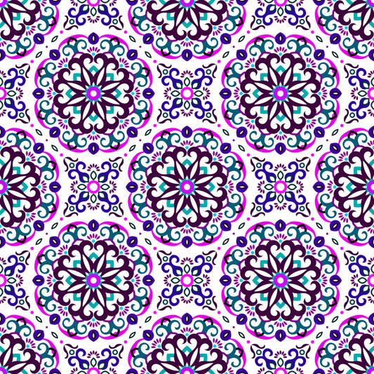 Pink - Turquoise - Purple Mandala Fabric - 188i