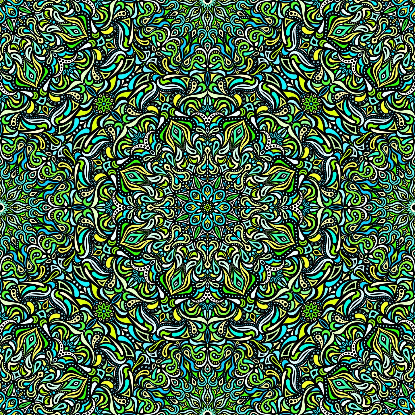Green - Yellow - Turquoise Mandala Fabric 2008.1