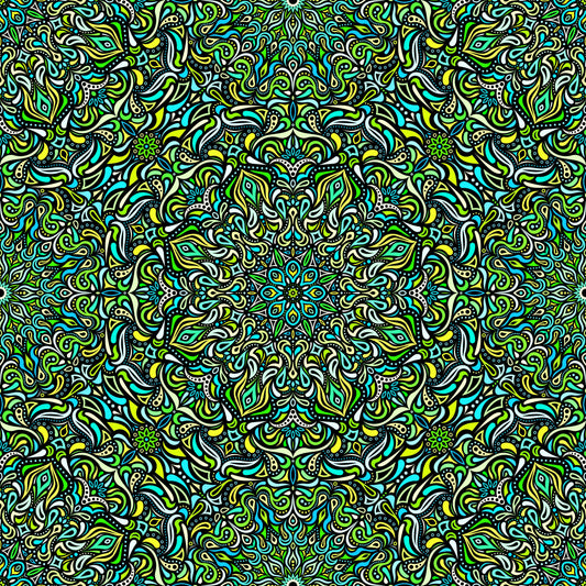 Green - Yellow - Turquoise Mandala Fabric 2008.1