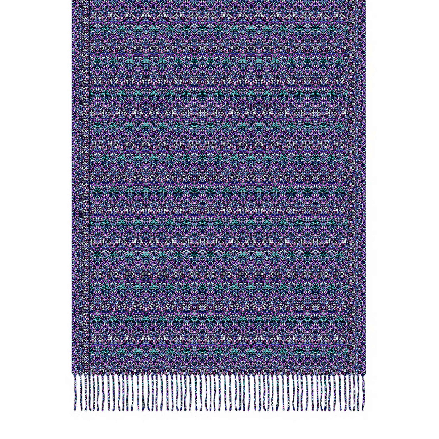 Turquoise - Purple - Pink Abstract Doodle Scarf with Tassels