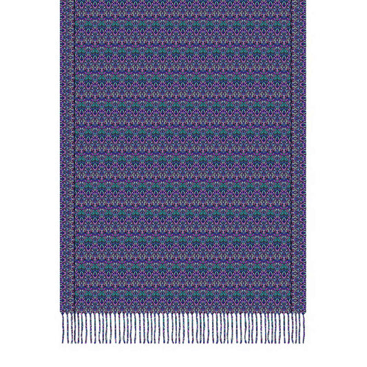 Turquoise - Purple - Pink Abstract Doodle Scarf with Tassels