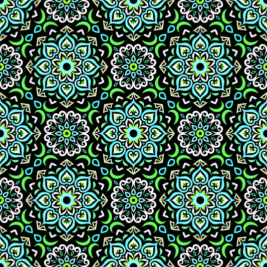 Green - Turquoise Mandala Fabric - 213