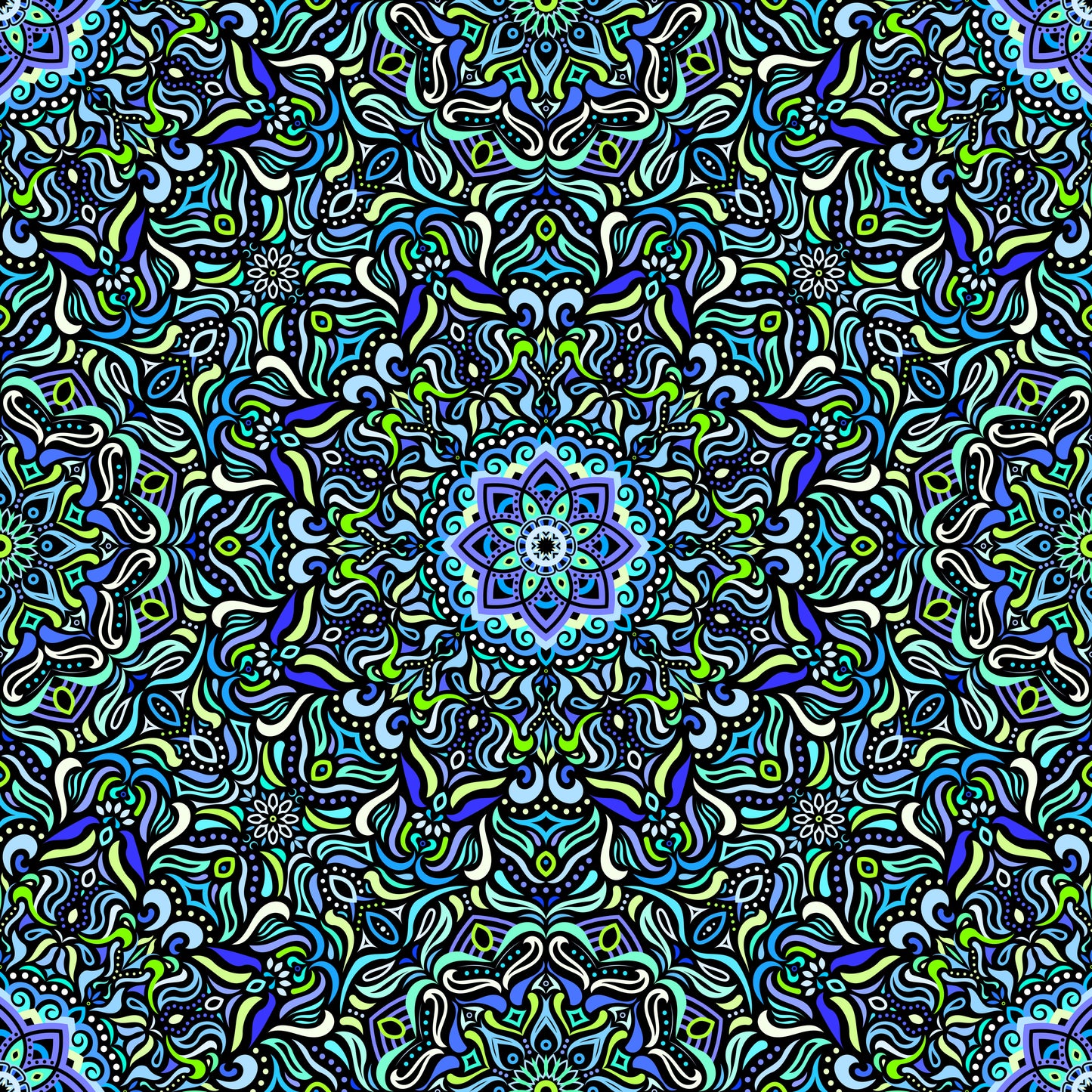 Turquoise - Blue - Green Mandala Fabric 2009.1