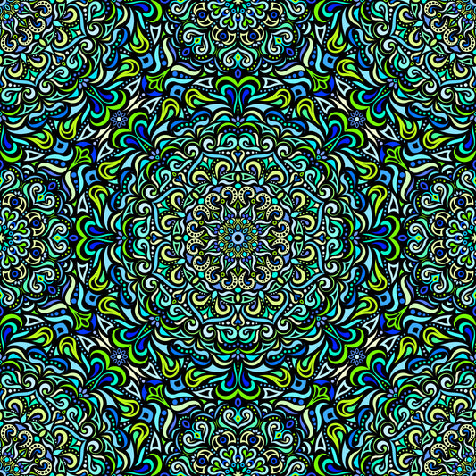Turquoise - Blue - Green Mandala Fabric 2005