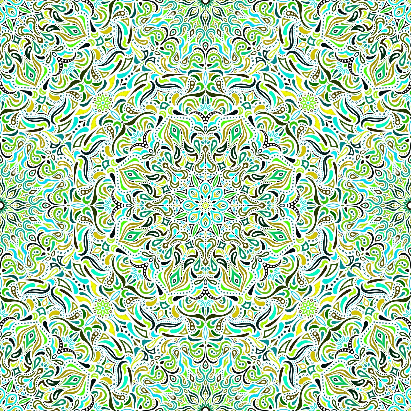 Turquoise - Green Mandala Fabric 2008.1i