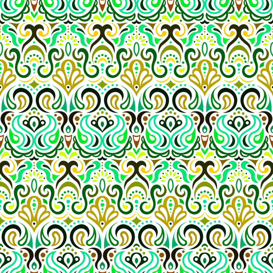 Green - Yellow - Turquoise Abstract Doodle Fabric 1002i