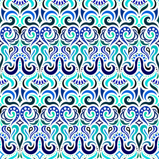 Turquoise - Blue Abstract Doodle Fabric 1001i