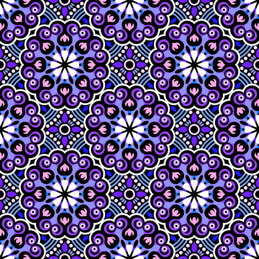 Purple - Blue - Pink Mandala Fabric - 132