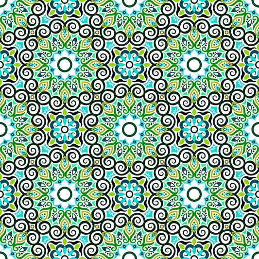 Green - Turquoise - Blue Mandala Fabric - 125i