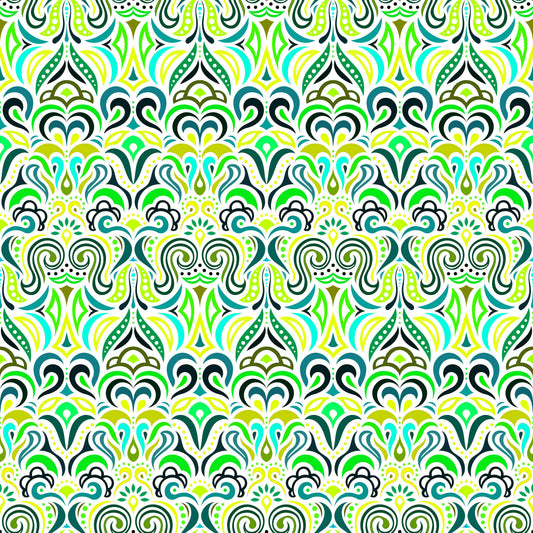 Green - Yellow - Turquoise Abstract Doodle Fabric 1008.3i