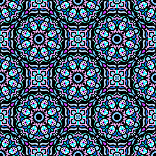 Turquoise - Pink - Blue Mandala Fabric - 186