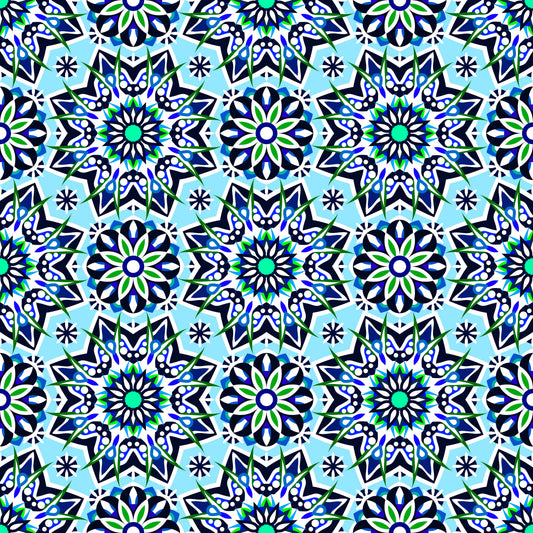 Turquoise - Blue - Green Mandala Fabric - 122i