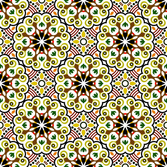 Yellow - Orange - Green Mandala Fabric - 132i