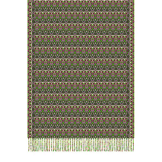 Green - Pink - Red Abstract Doodle Scarf with Tassels