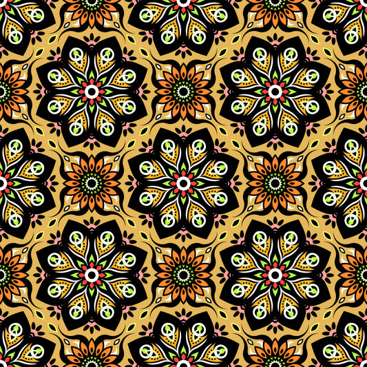 Orange - Yellow - Green Mandala Fabric - 236