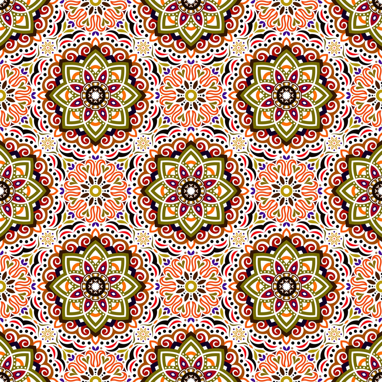 Orange - Brown - Purple Mandala Fabric 2009.3i
