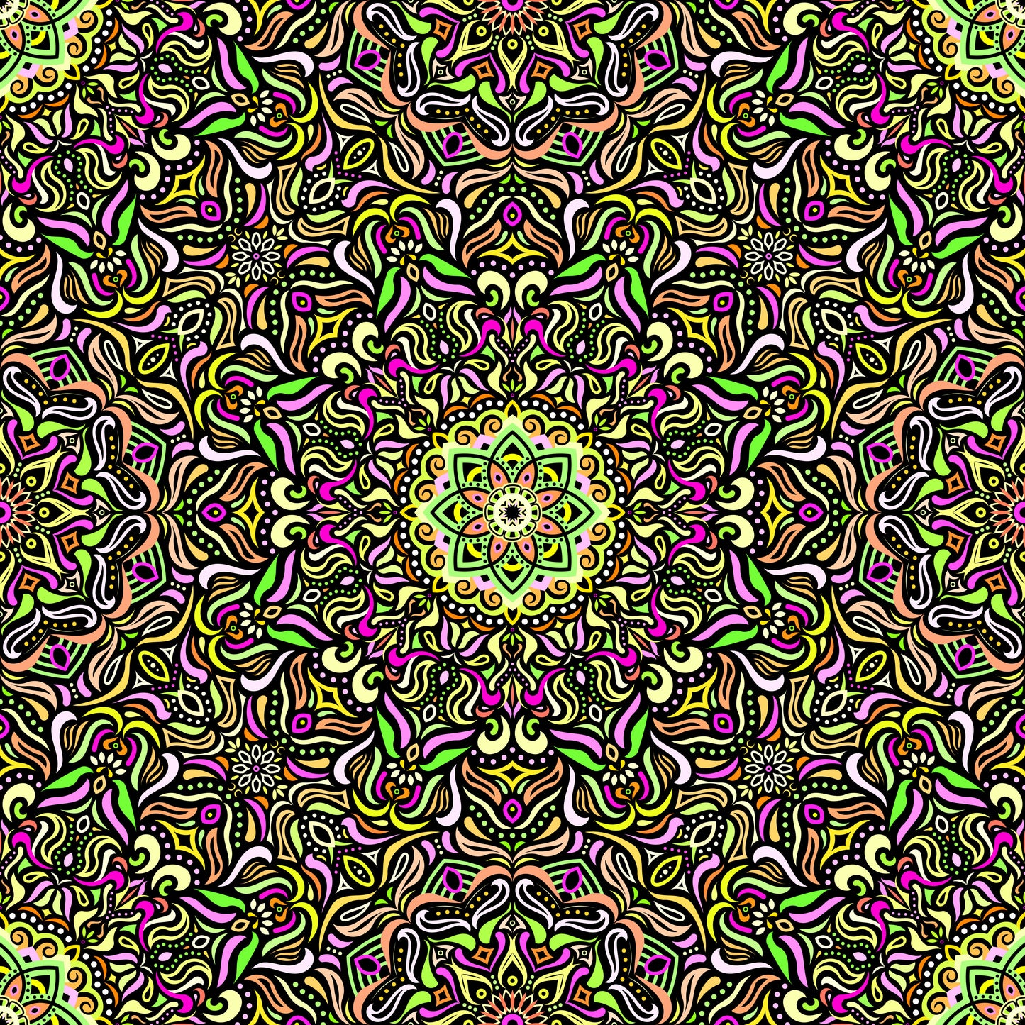 Yellow - Pink - Green Mandala Fabric 2009.1