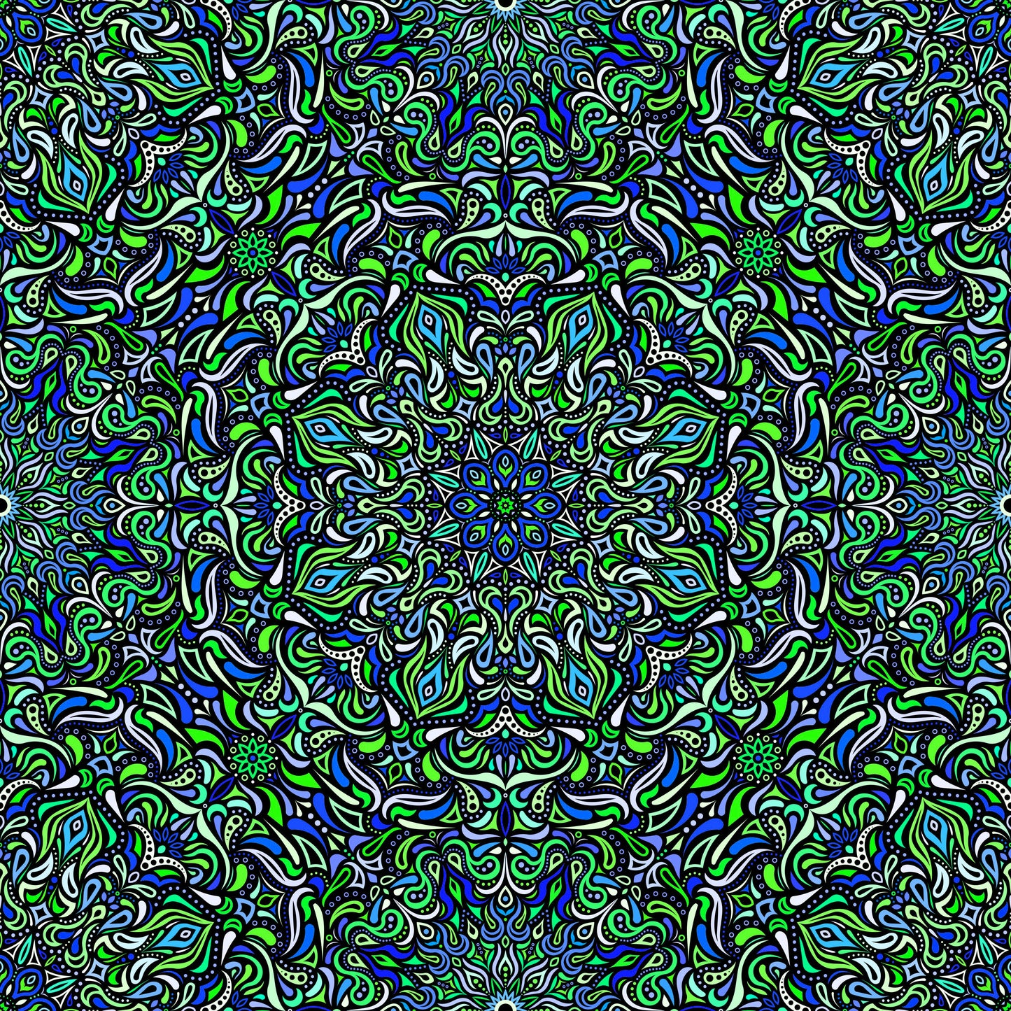 Green - Blue - Turquoise Mandala Fabric 2008.1