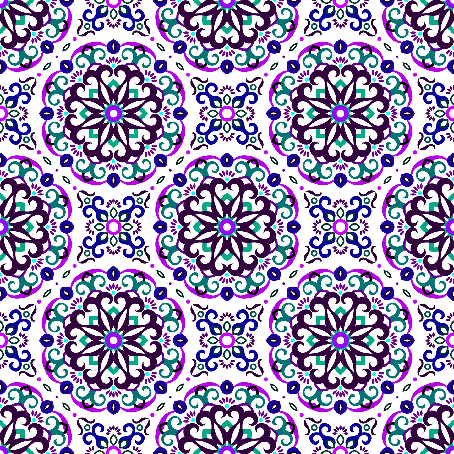 Purple - Turquoise - Blue Mandala Fabric - 188i