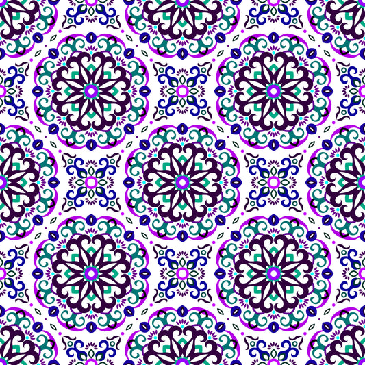 Purple - Turquoise - Blue Mandala Fabric - 188i