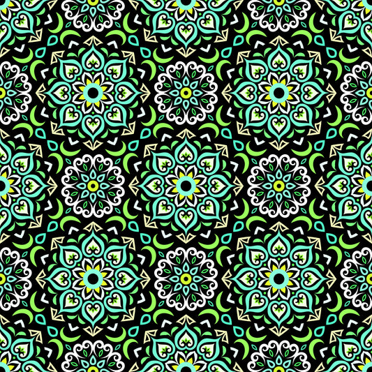 Turquoise - Green Mandala Fabric - 213