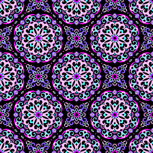 Pink - Turquoise - Pink Mandala Fabric - 188