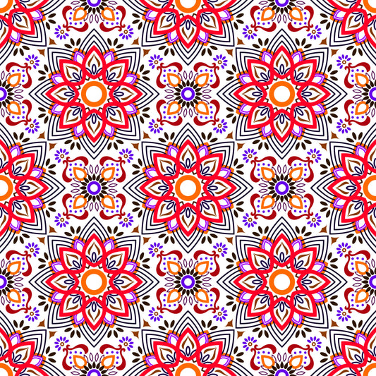 Red - Purple - Orange Mandala Fabric - 145i
