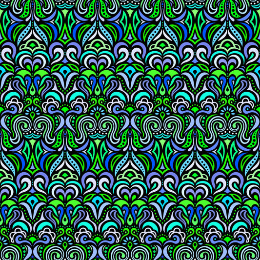 Blue - Green - Turquoise Abstract Doodle Fabric 1008.3