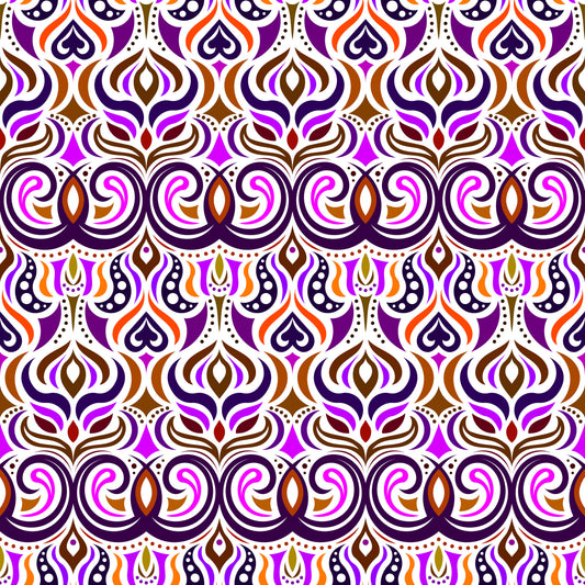 Purple - Orange - Brown Abstract Doodle Fabric 1009.7i