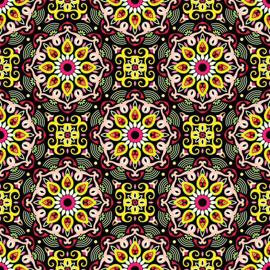 Yellow - Red - Green Mandala Fabric - 140