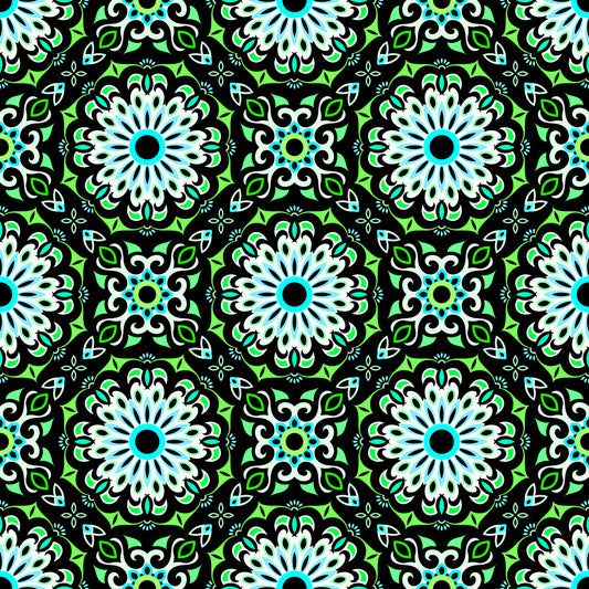 Green - Turquoise Mandala Fabric - 198