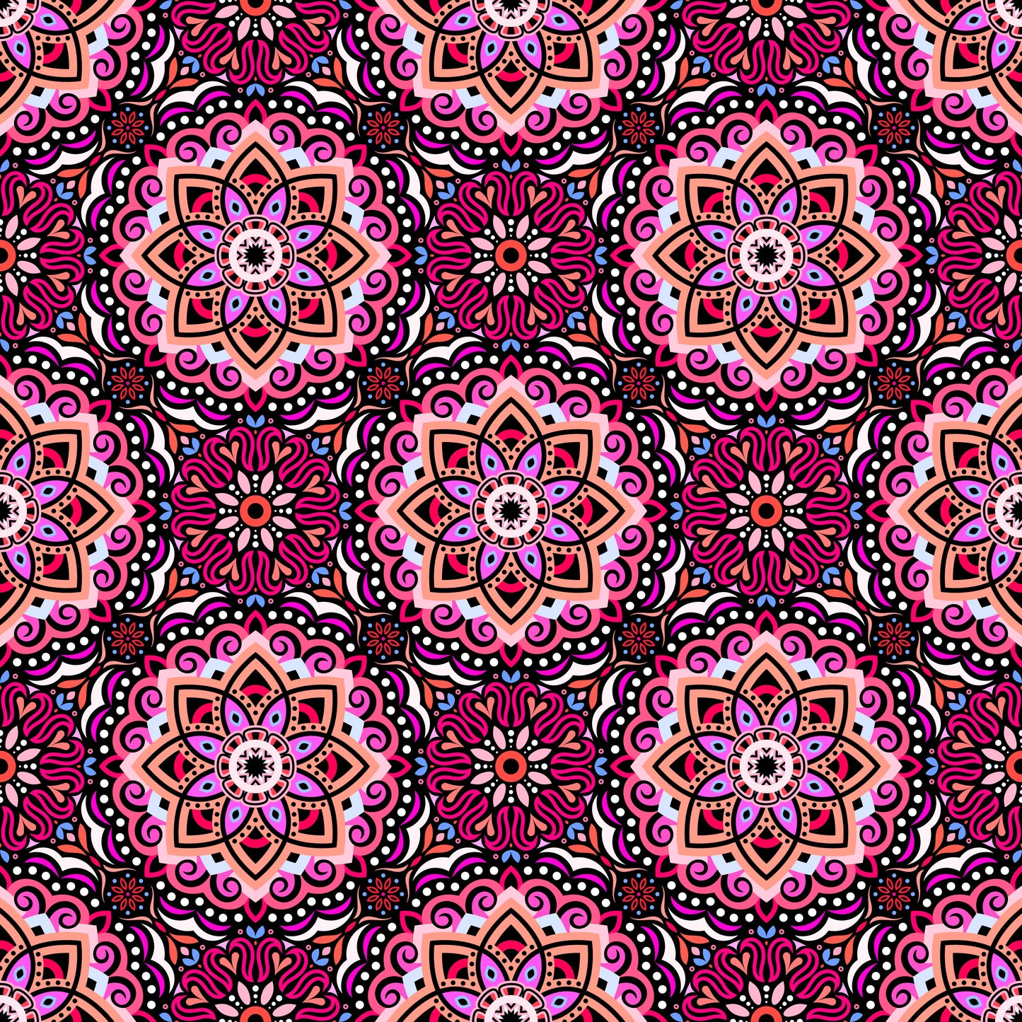 Pink - Blue - Red Mandala Fabric 2009.3