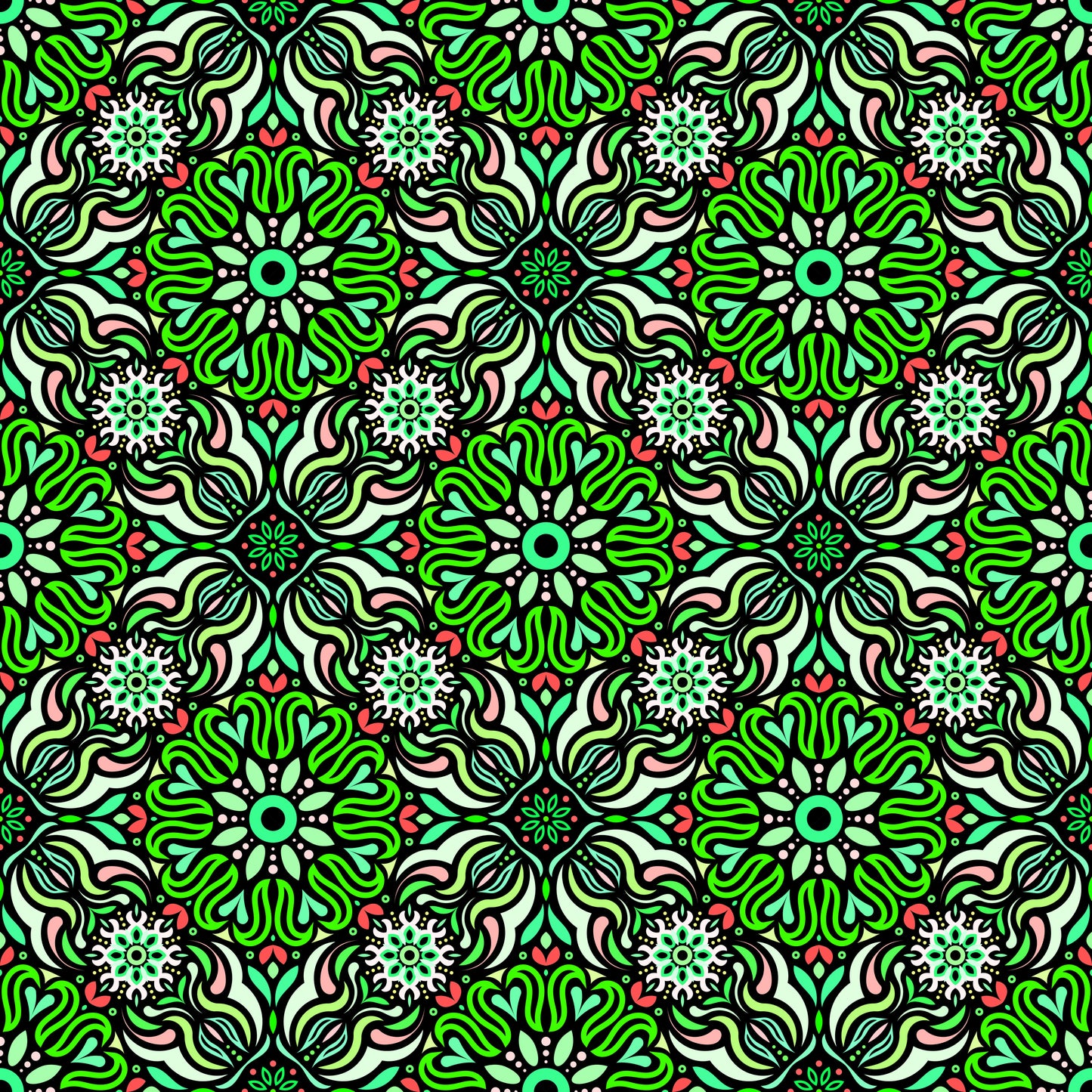 Green - Red Mandala Fabric 2009.2