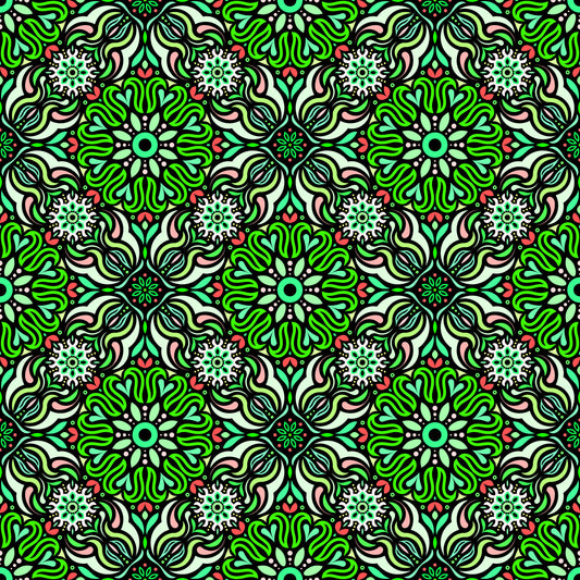 Green - Red Mandala Fabric 2009.2
