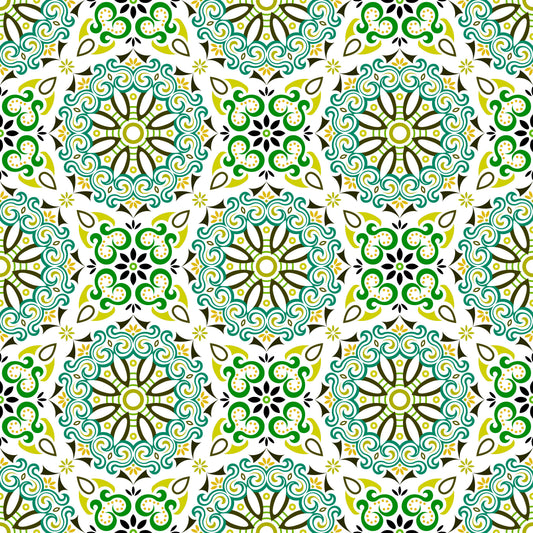 Turquoise - Yellow - Green Mandala Fabric - 166i