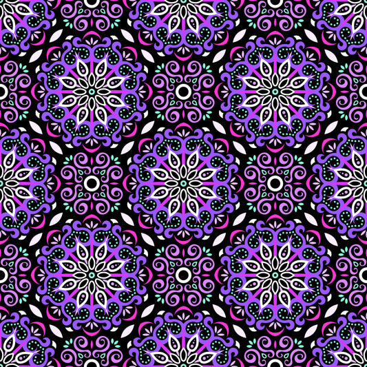 Purple - Pink - Turquoise Mandala Fabric - 165