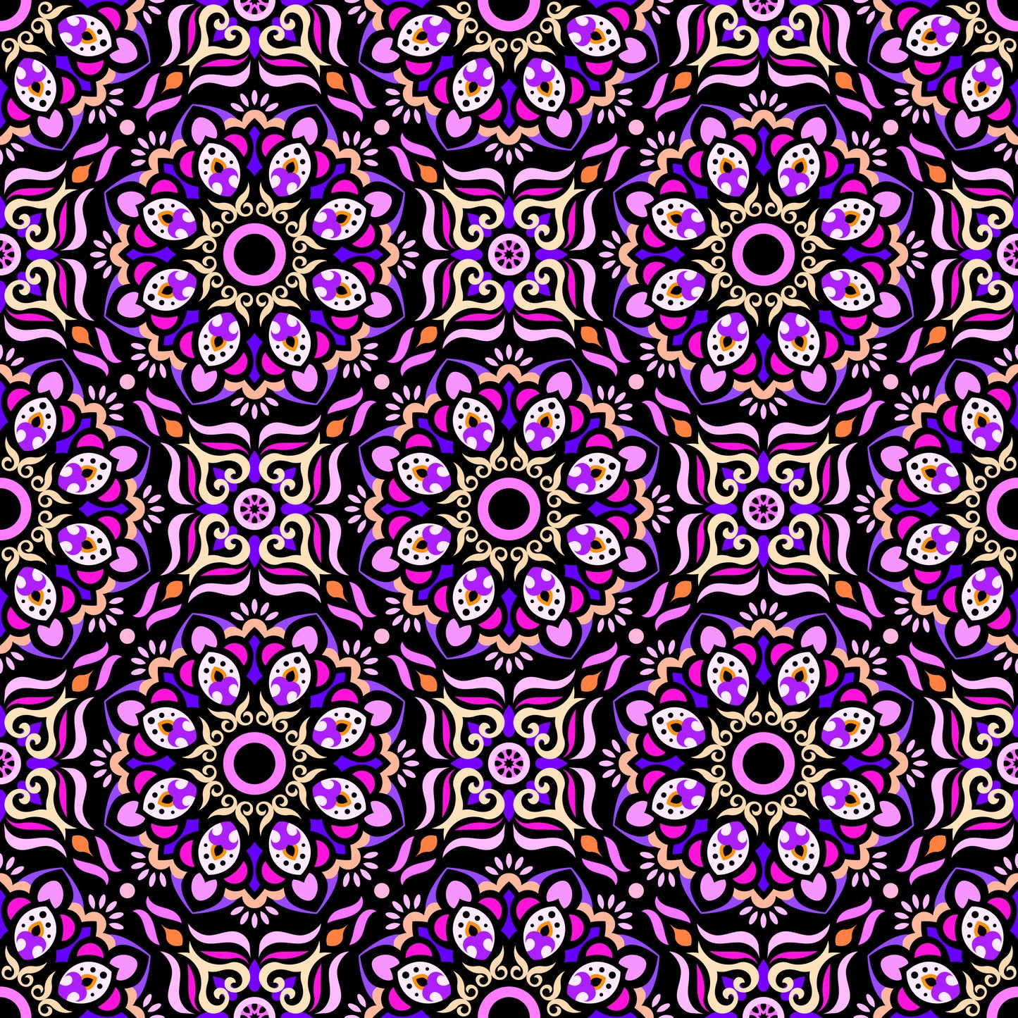 Purple - Pink - Yellow Mandala Fabric - 186