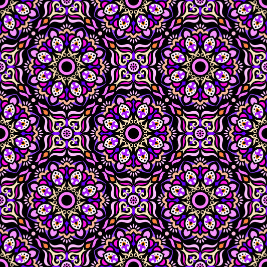 Purple - Pink - Yellow Mandala Fabric - 186